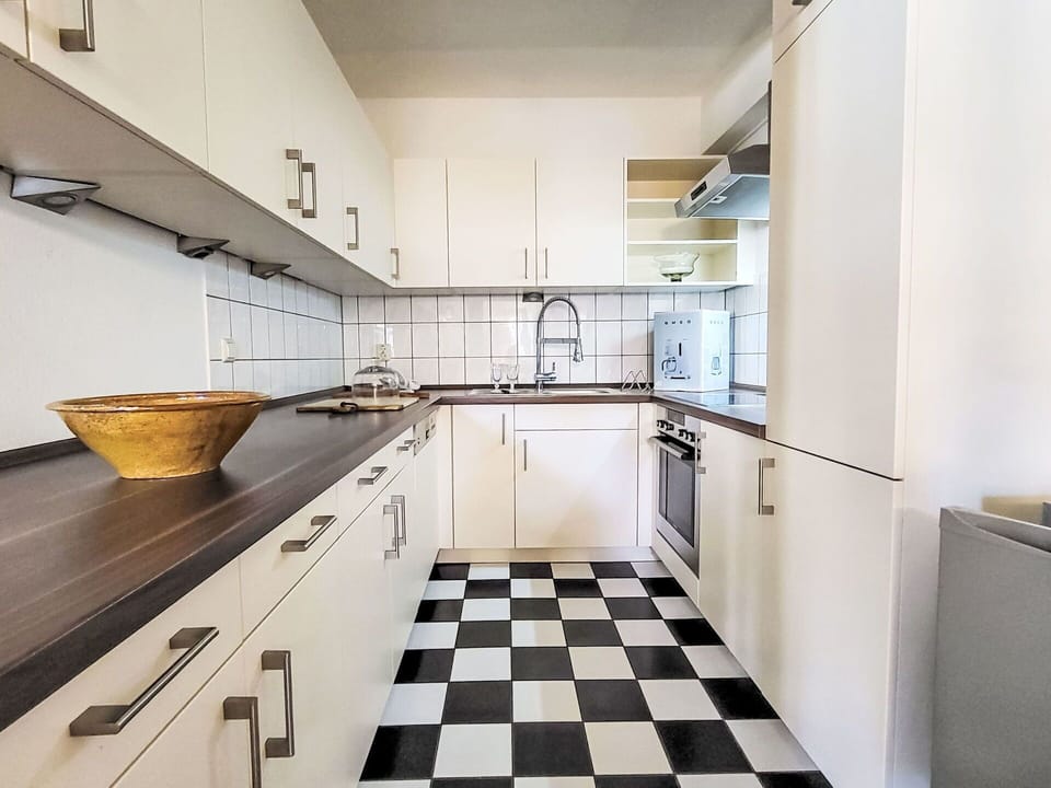 Kitchen, Kitchen Appliance, Flooring, Countertop, Interior Design, Floor, Major Appliance, Wood, Cabinetry, Ceiling