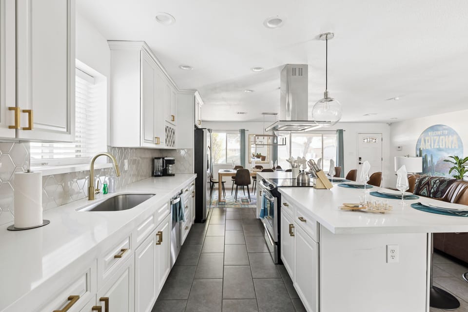 Kitchen opens to the living room - chat, cook and never miss a moment