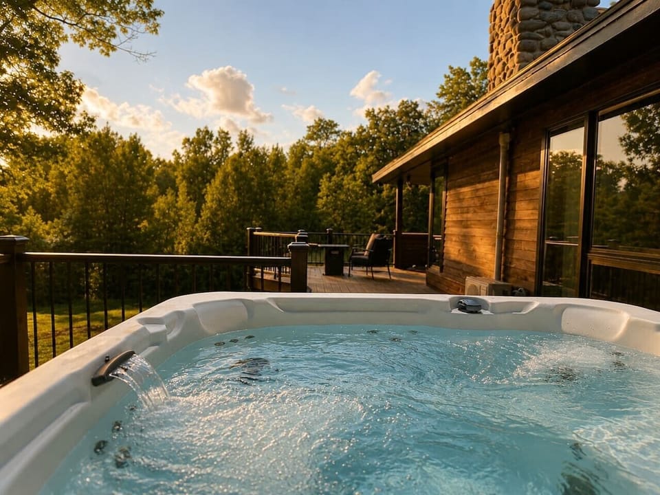 Soak and unwind with beautiful views of the surrounding trees.