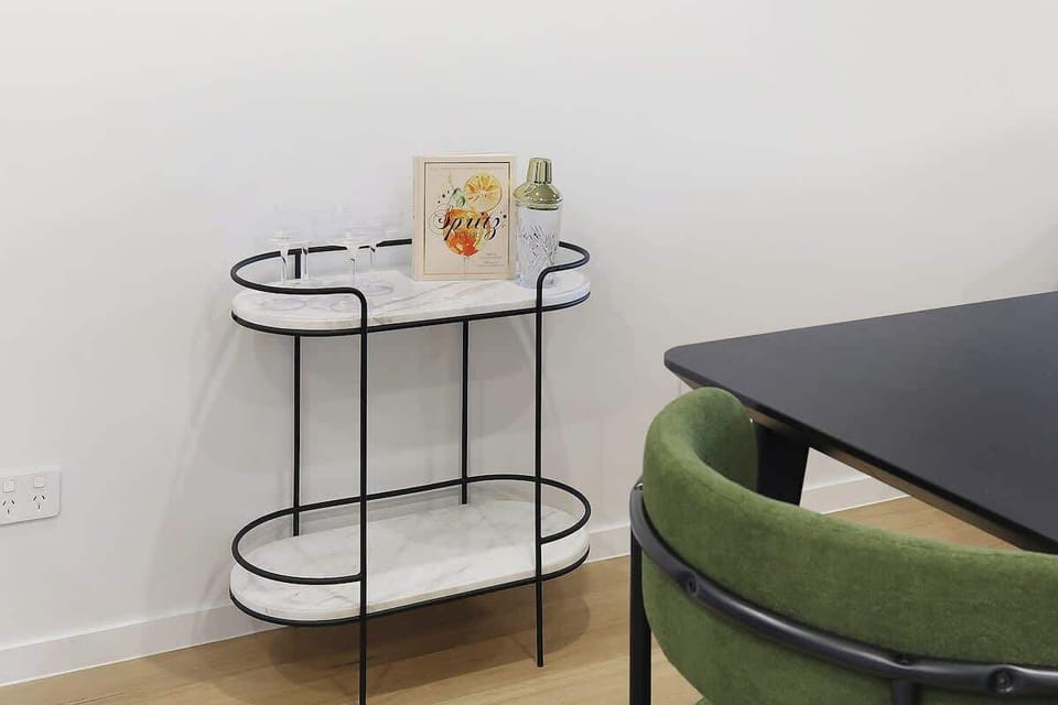 Enjoy our exclusive Fully Equipped Mini Bar cart with a Cocktail recipe book just for you 