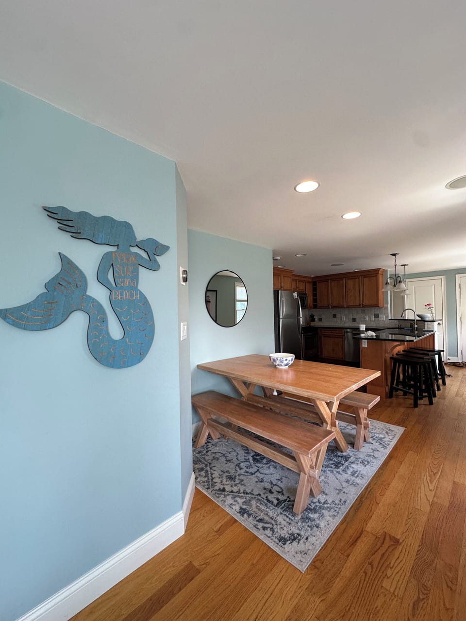 Large dining table & island seating for four