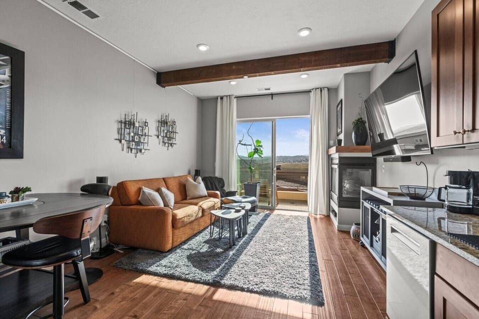 Open family room kitchen, dining area