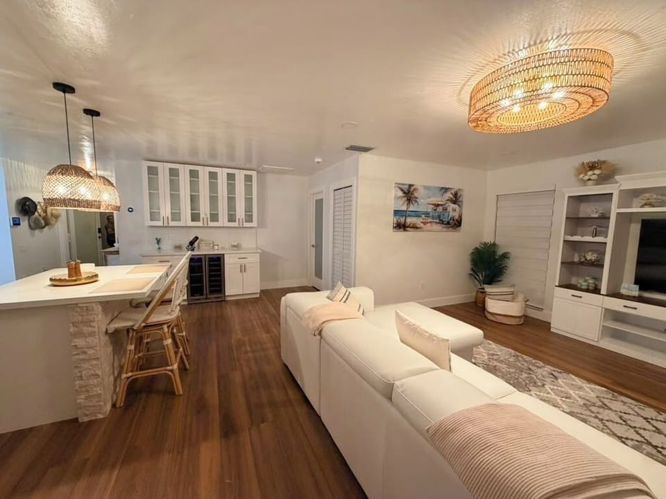 Open layout of kitchen and living room