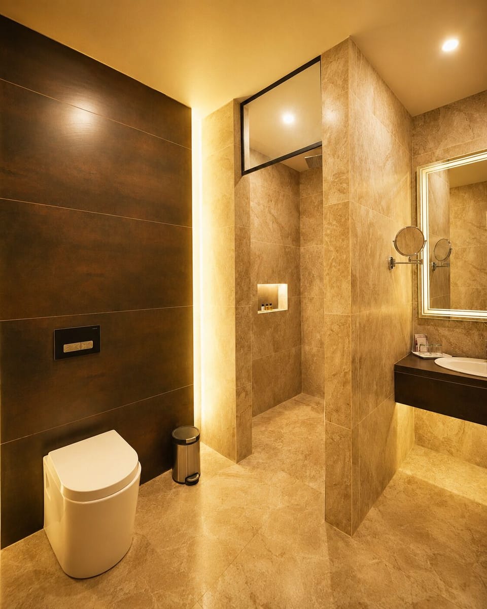 Executive Suite | Bathroom | Shower, hair dryer, slippers, towels
