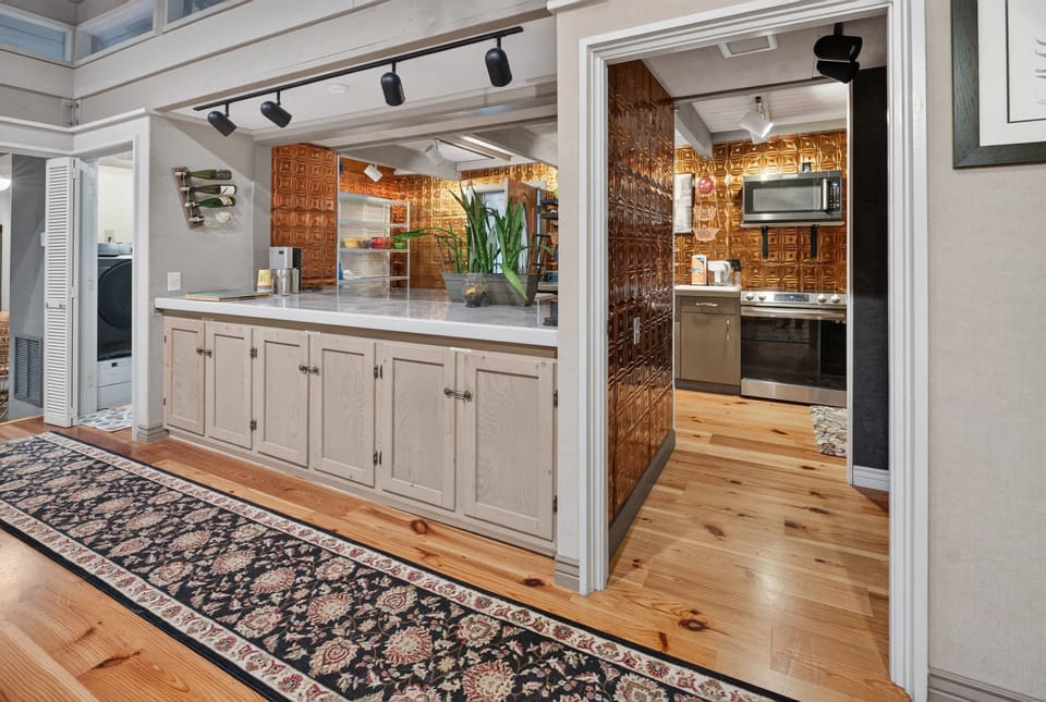 The kitchen is stocked with the essentials to make dining in simple and co