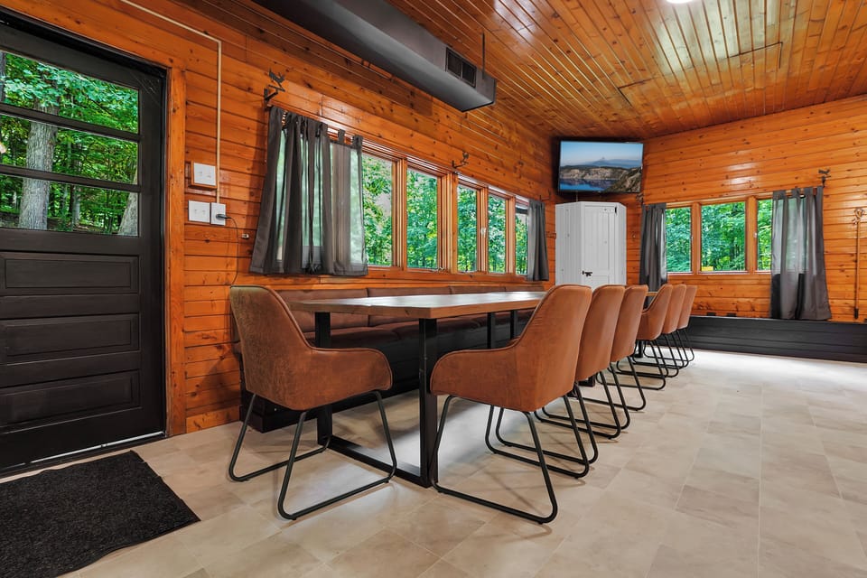 This Wooden dining table seats 14!