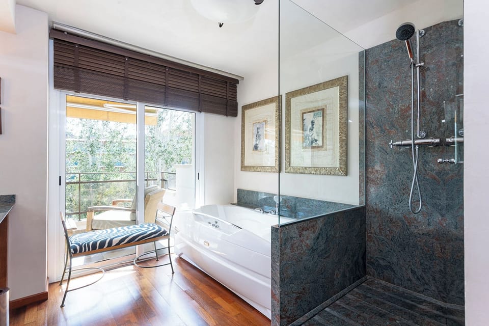 Separate tub and shower, jetted tub, rainfall showerhead