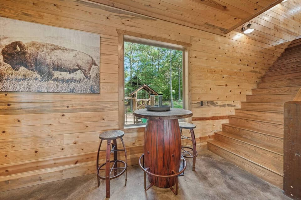 Watch your children play on our playground set from our high top barrel table.