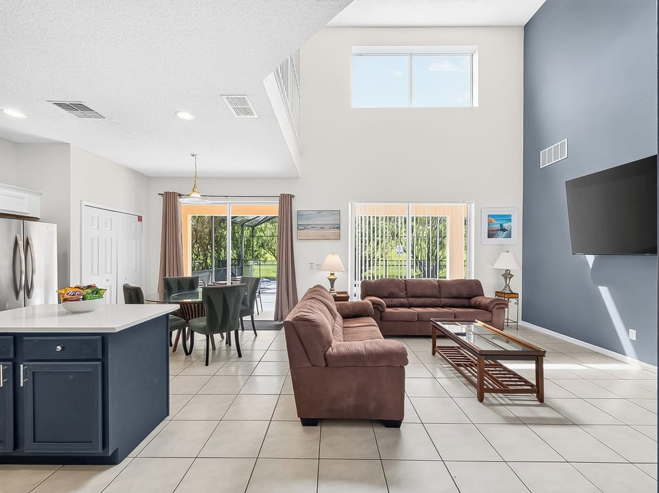 Spacious Downstairs Area with Living Room, TV, Additional Dining and Full Size Kitchen