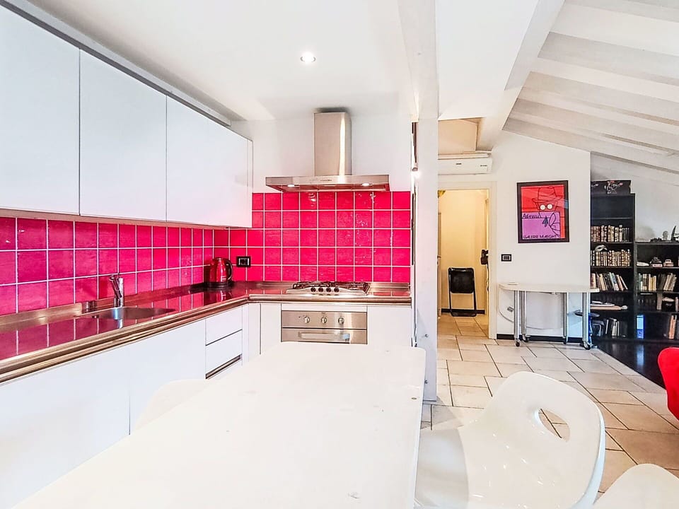 Interior Design, Flooring, Floor, Ceiling, Apartment, Kitchen, Tile, Countertop, Major Appliance, Chair
