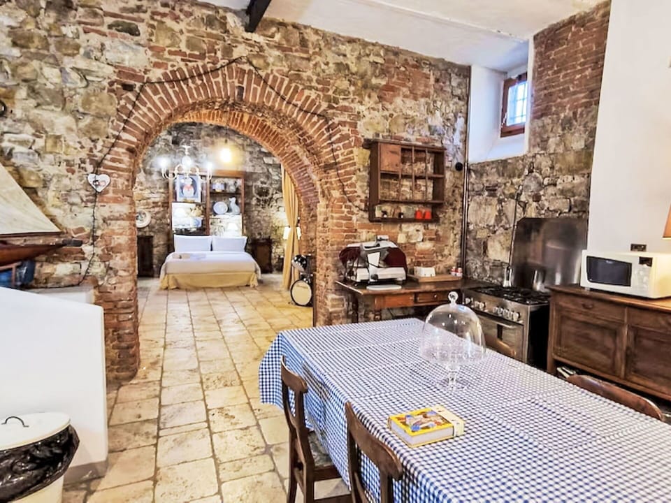 Wall, Furniture, Interior Design, Table, Flooring, Chair, Ceiling, Kitchen & Dining Room Table, Brick, Stone Wall