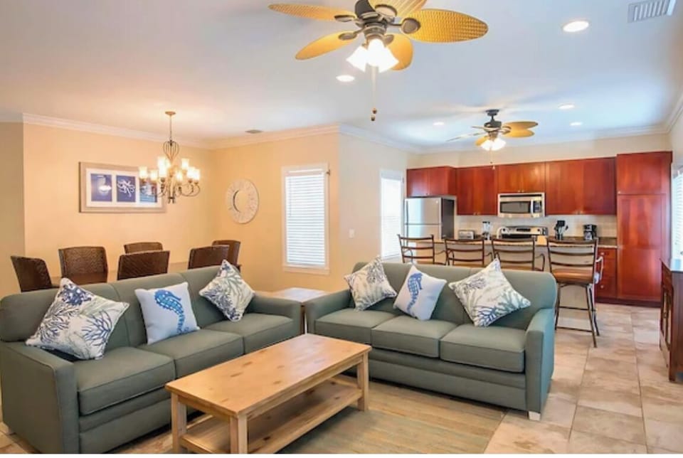 Host dinners and movie nights in the airy great room.