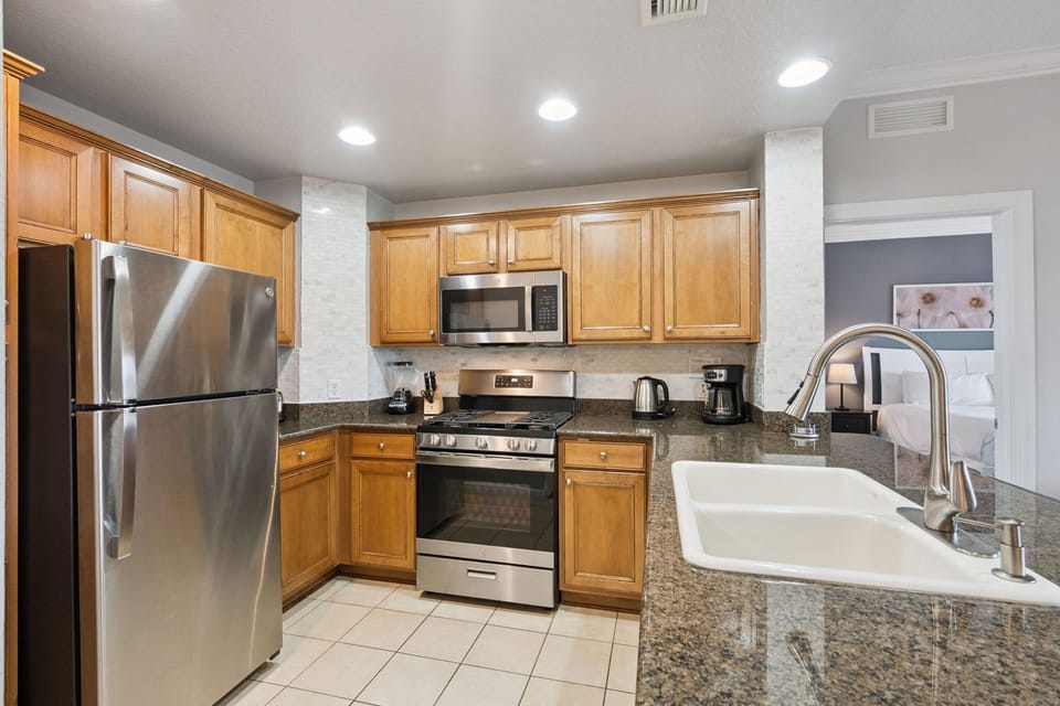 The spacious kitchen is fully equipped with everything needed for family meals and vacation favorites.