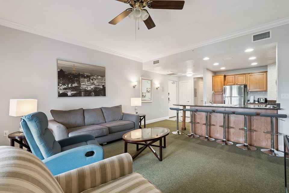 Comfortable seating, plenty of room to spread out, and peaceful views from the private balcony.
