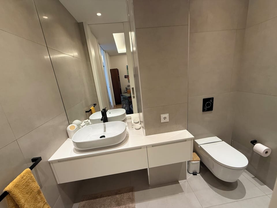 Shower, hair dryer, soap, shampoo