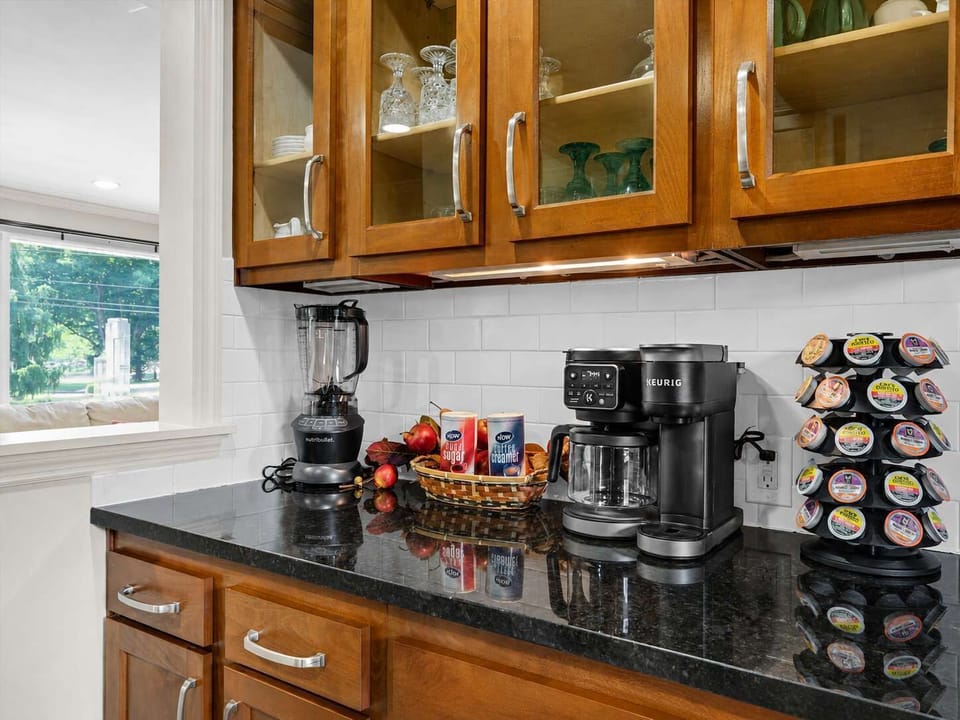 Fully stocked coffee and beverage station for easy morning routines