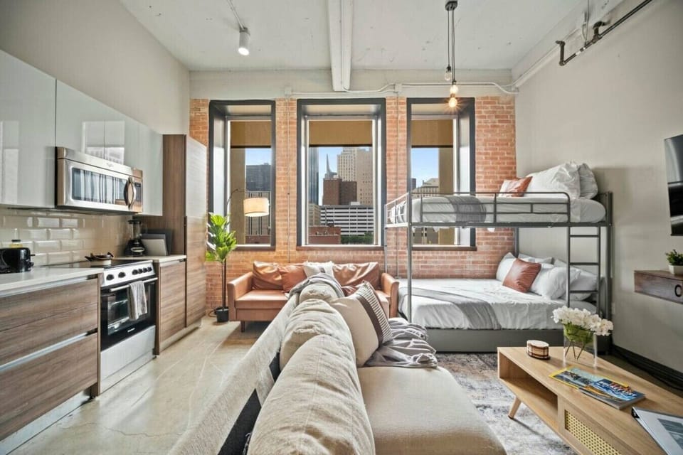 Living Room with Full Bunk Bed & Sofa
