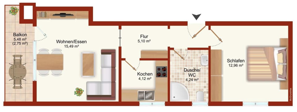 Rauschberg Vacation Rental: 43 square meters, balcony, kitchen, 1 bedroom, 1 living-dining room, max. 2 people, Wi-Fi Apartment in Ruhpolding