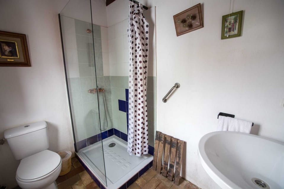 Family Quadruple Room, Patio | Bathroom | Shower, towels, soap, toilet paper