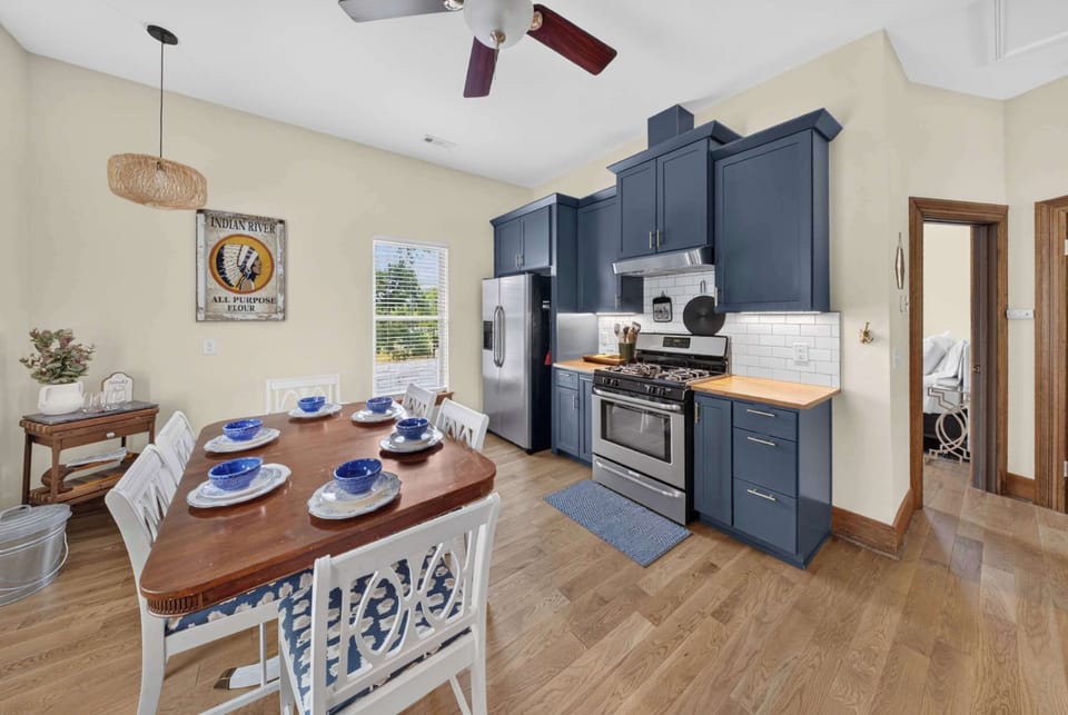 Open kitchen and dining made for shared meals with the whole crew