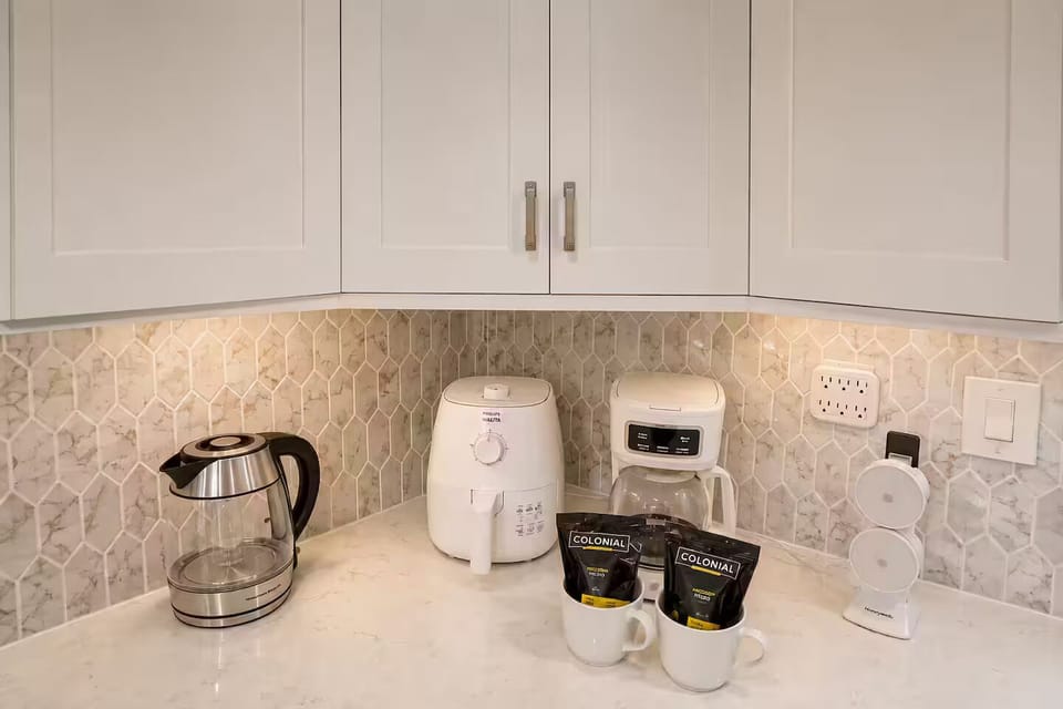 Morning routines are easy with a handy beverage station.