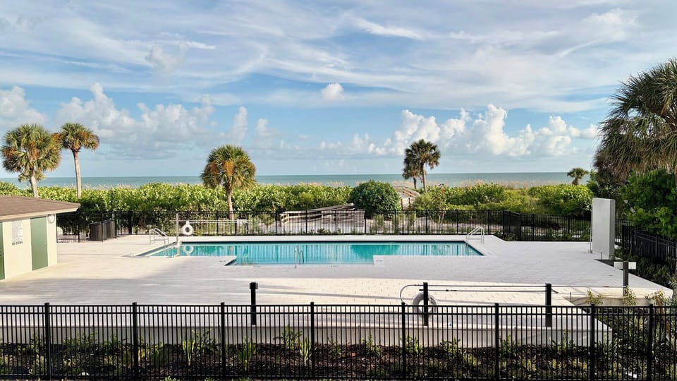 Spacious pool deck, accessibility chair lift and bathrooms.