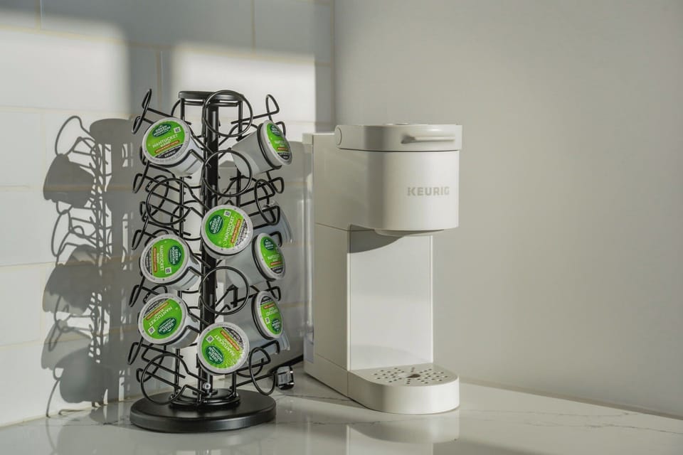 Enjoy fresh coffee with our convenient Keurig coffee maker and k-cup selection provided for your stay!