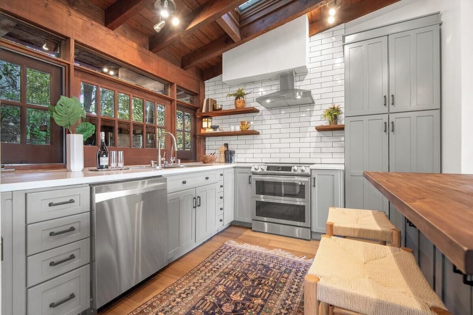 Kitchen with new stove