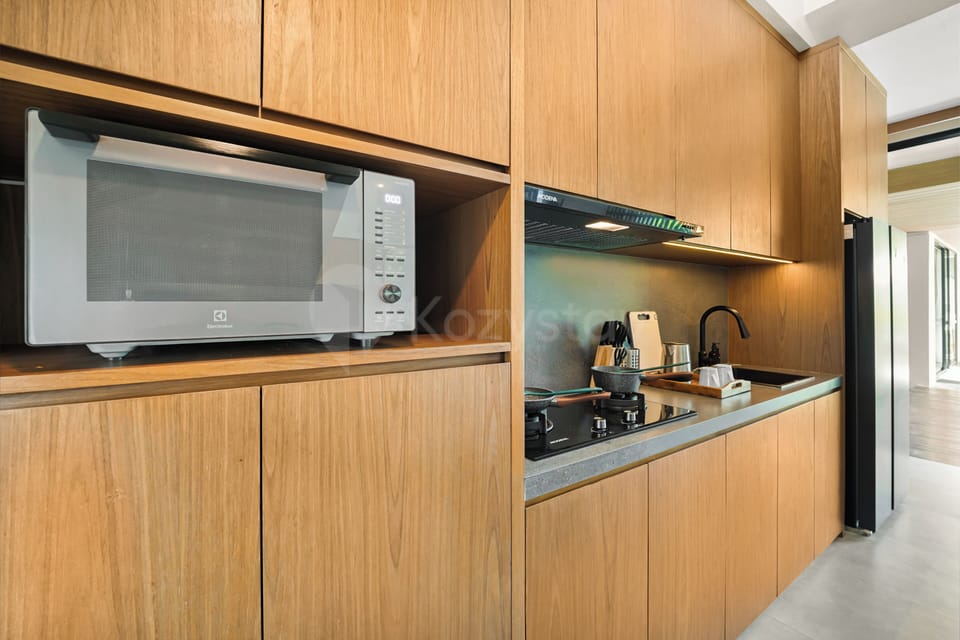 Villa, 3 Bedrooms, Pool View | Private kitchen | Coffee/tea maker, full-size fridge, microwave, stovetop