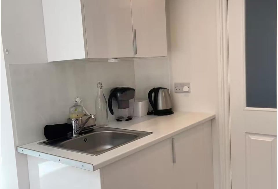 Fridge, microwave, electric kettle, toaster