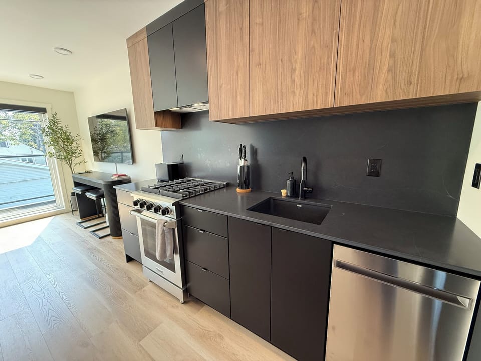 Modern style fully equipped kitchen.