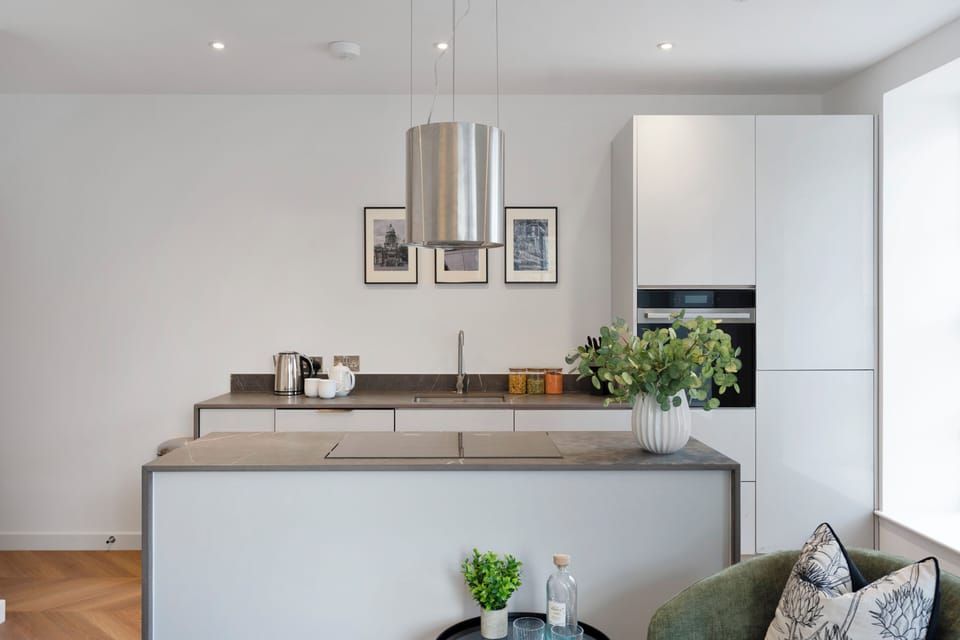 Apartment | Private kitchen | Full-size fridge, oven, stovetop, electric kettle