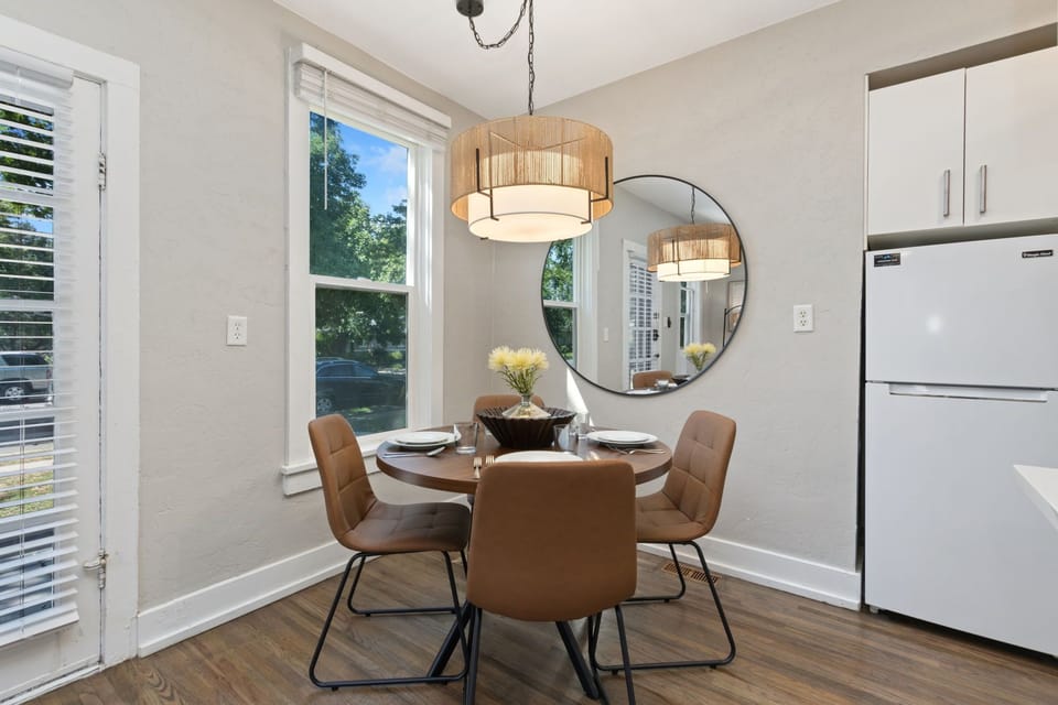 Gather around the table and enjoy meals in this bright dining nook.