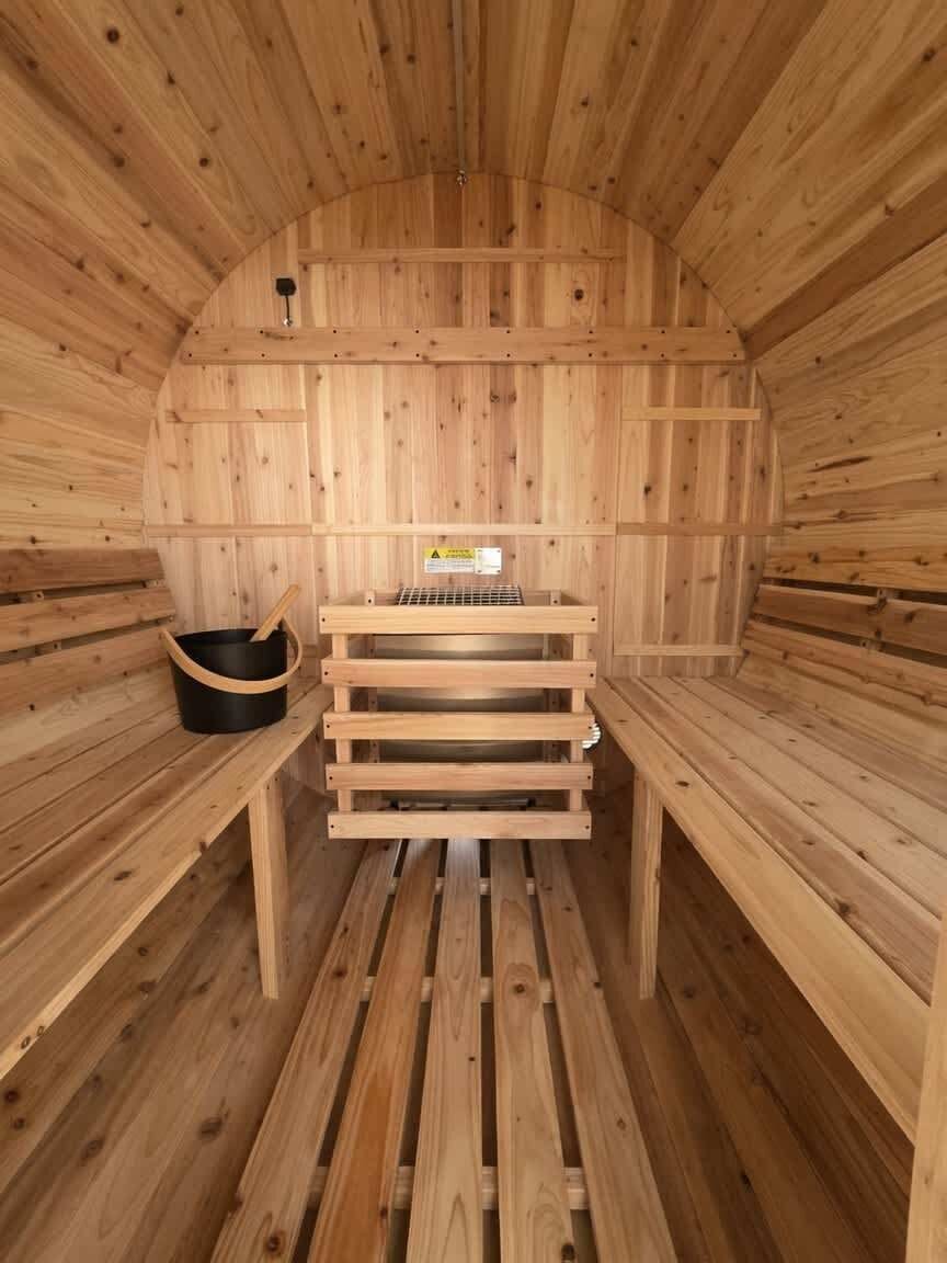 If you have never been in a barrel sauna before, you will wonder why you hadn't tried it sooner. A wonderful experience for the whole family. And with a shower on the lower level, cooling off is easy.