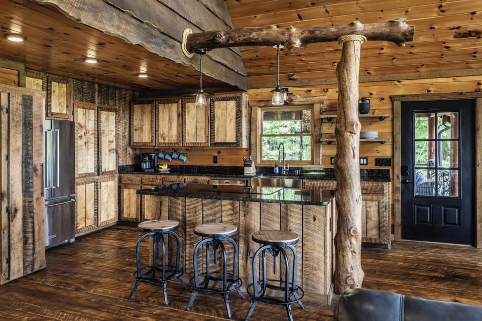 Fully stocked and full of character — cook a real meal without leaving the cabin's rustic charm behind.
