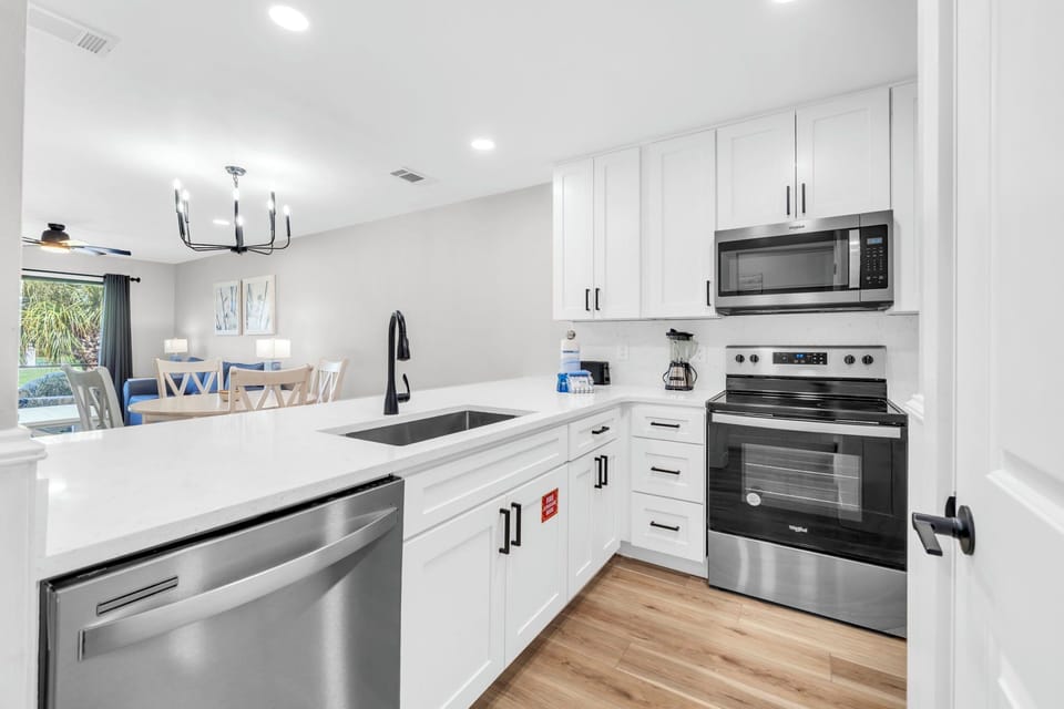 view of the kitchen and dining area