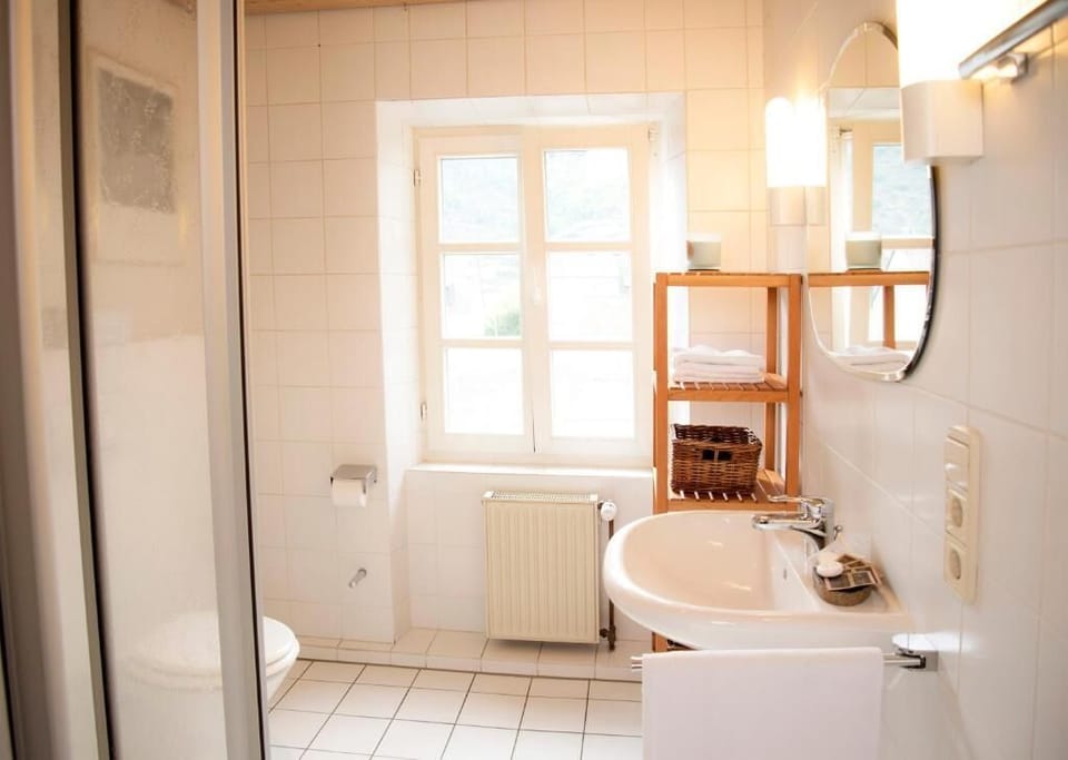 Shower, free toiletries, hair dryer, towels