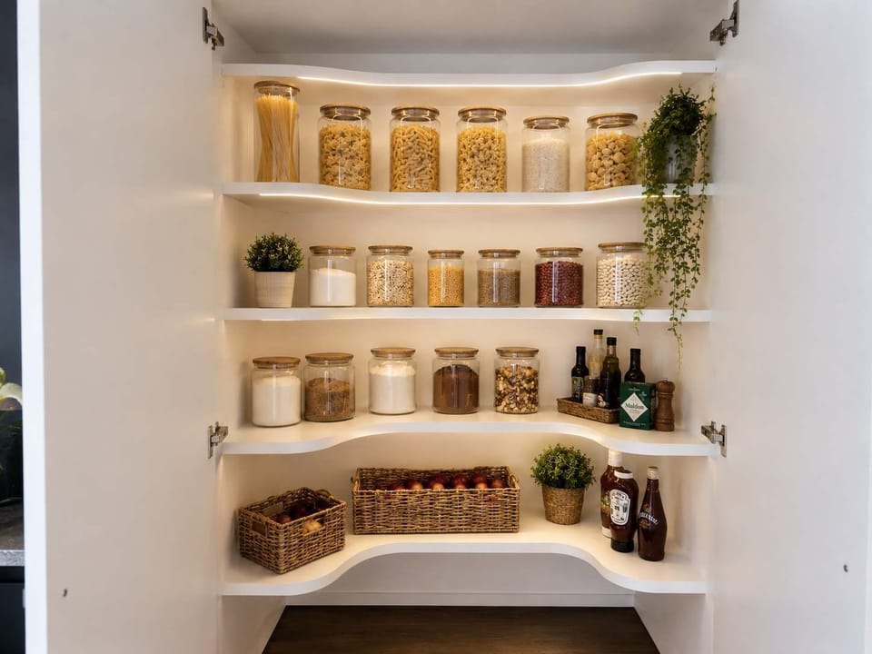 Large pantry with convenient kitchen storage to accommodate long stays