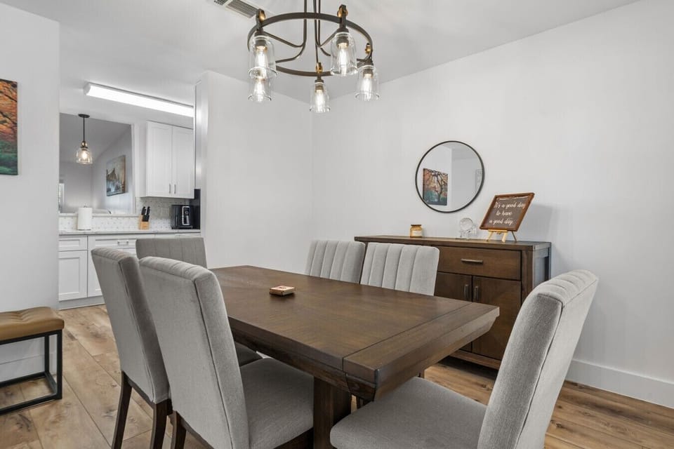 The dining area opens right to the kitchen, keeping the cook part of the conversation.