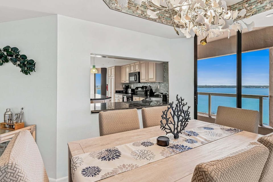 Dining area for six with water views