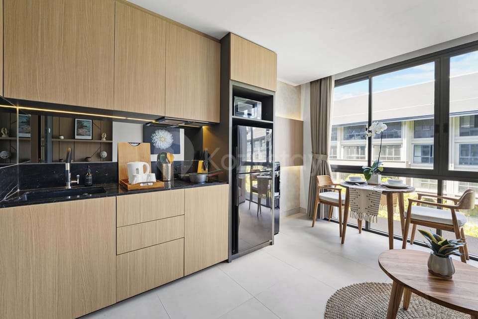 Apartment, 1 Bedroom, Pool View | Private kitchen | Coffee/tea maker, full-size fridge, microwave, stovetop