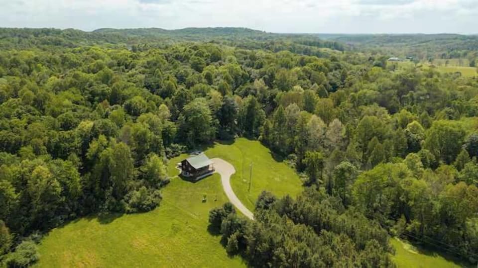 Exterior: Nestled in nature, this charming cabin invites you to unwind amidst lush greenery!