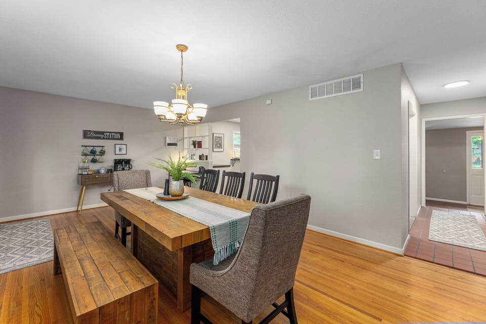 Styled kitchen counter with warm granite and charming decorative touches