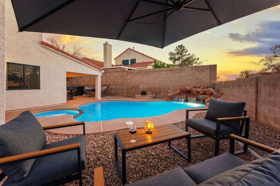 Umbrella seating area by the pool