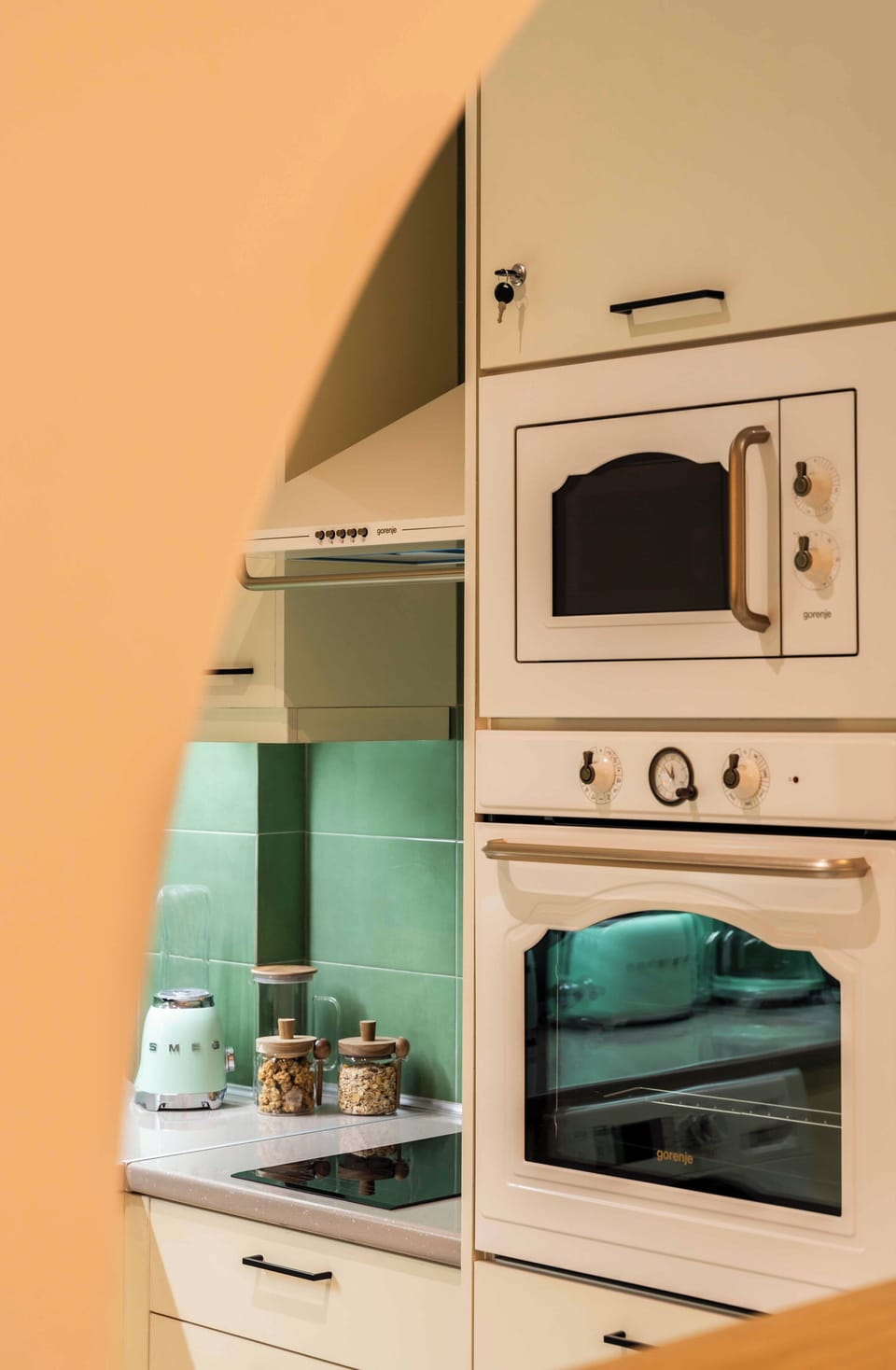 Retro- inspired details bring character to the fully equipped kitchen 