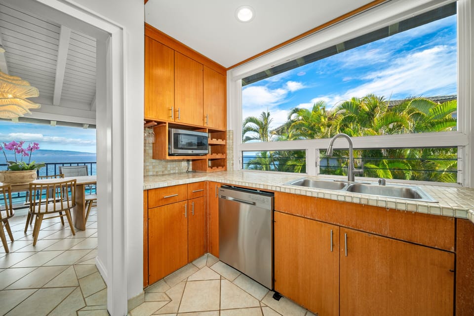 Prepare meals while enjoying beautiful coastal scenery.