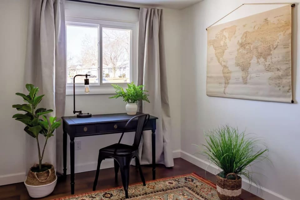 A quiet spot to work, journal, or dream up your next destination, map included.