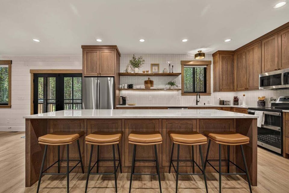 Spacious kitchen island with seating