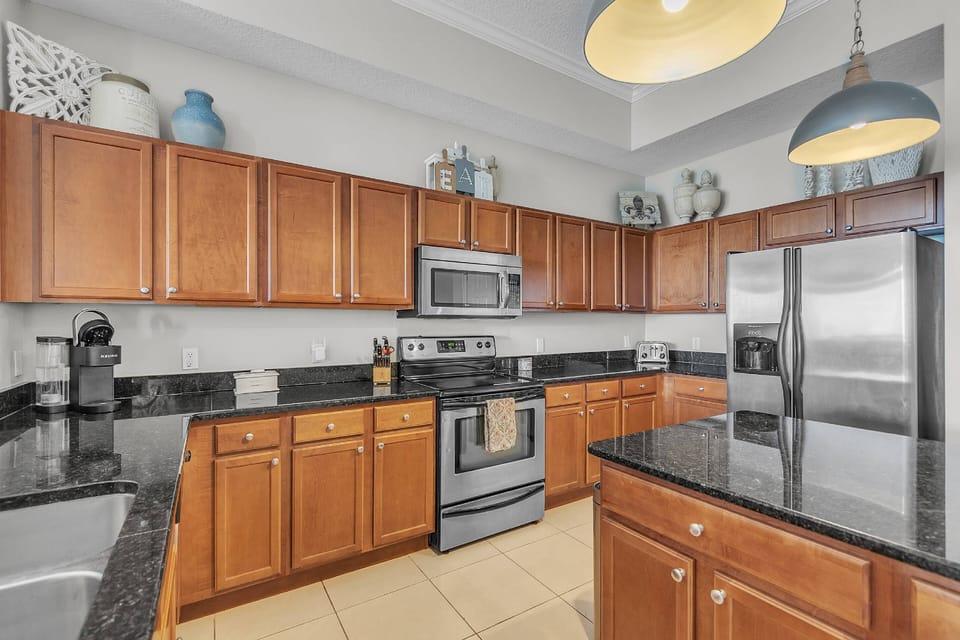 Kitchen with stainless steel appliances