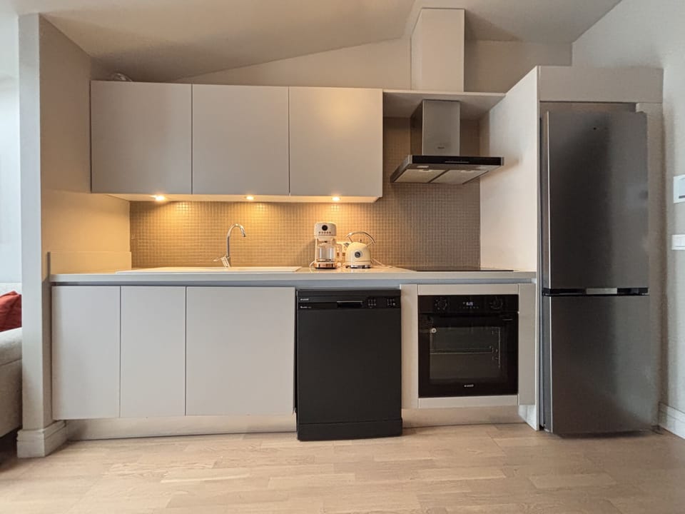 Fully equipped open kitchen with dishwasher and oven